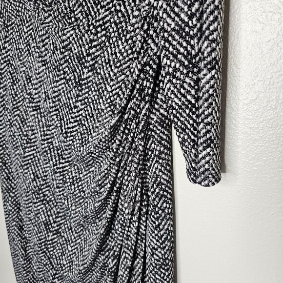 Ralph Lauren 14 Grey Patterned Sheath Dress Cocktail Office Career 3/4 Sleeve - Picture 3 of 6